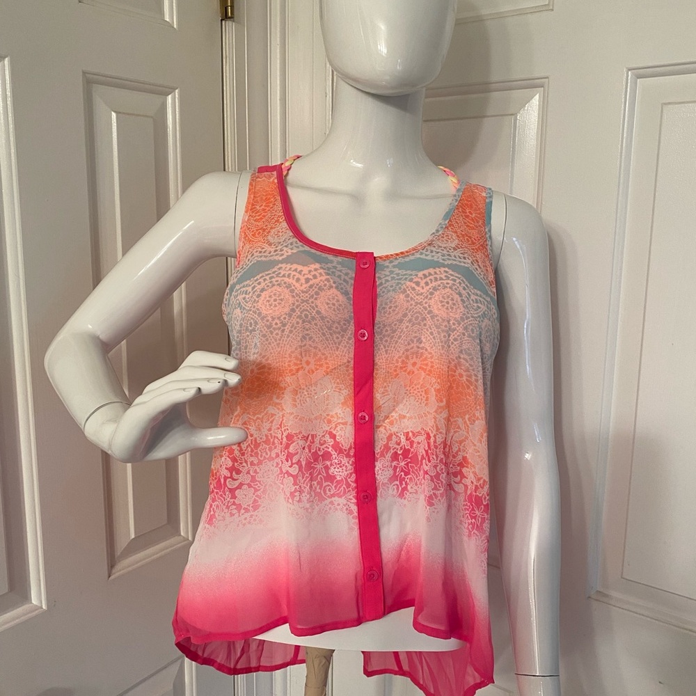 Candie's Sheer Tank Top Pink and Orange Ombre  NWT Sz XS